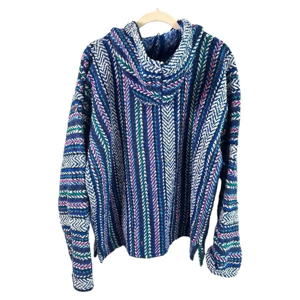 VTG Baja Joe Sweater Mens Extra Large Drug Rug Multicolor Heavyweight Aztec - Picture 2 of 9